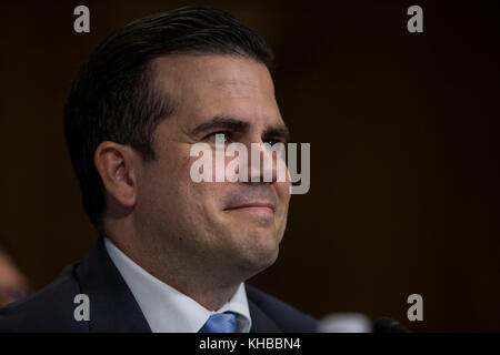 Washington DC, USA. 14th Nov, 2017. Governor of the Commonwealth of Puerto Rico, Ricardo Rosselló Nevares during a hearing before the United States Senate Energy and Natural Resources Committee to examine hurricane recovery efforts in Puerto Rico and the United States Virgin Islands on Capitol Hill in Washington, DC on November 14th, 2017. Credit: MediaPunch Inc/Alamy Live News Stock Photo