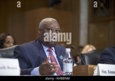 Washington DC, USA. 14th Nov, 2017. Governor of the United States Virgin Islands, Kenneth Mapp, during a hearing before the United States Senate Energy and Natural Resources Committee to examine hurricane recovery efforts in Puerto Rico and the United States Virgin Islands on Capitol Hill in Washington, DC on November 14th, 2017. Credit: MediaPunch Inc/Alamy Live News Stock Photo