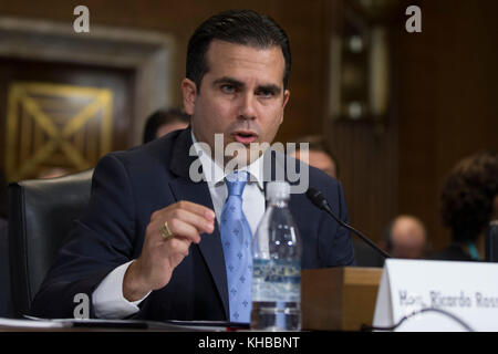 Washington DC, USA. 14th Nov, 2017. Governor of the Commonwealth of Puerto Rico, Ricardo Rosselló Nevares during a hearing before the United States Senate Energy and Natural Resources Committee to examine hurricane recovery efforts in Puerto Rico and the United States Virgin Islands on Capitol Hill in Washington, DC on November 14th, 2017. Credit: MediaPunch Inc/Alamy Live News Stock Photo