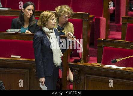 Paris, France. 15th Nov, 2017. French Minister of the Armed Forces Florence Parly seen attending a session of questions to the government at the National Assembly. Credit: Thierry Le Fouille/SOPA/ZUMA Wire/Alamy Live News Stock Photo