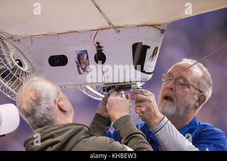 Indianapolis, Indiana, USA. 12th Nov, 2017. November 12th, 2017 - Indianapolis, Indiana, U.S. - Blimp crew members perform maintenance before an NFL Football game between the Pittsburgh Steelers and the Indianapolis Colts at Lucas Oil Stadium. Credit: Adam Lacy/ZUMA Wire/Alamy Live News Stock Photo