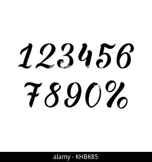 Hand-drawn lettering number with percents, design elements, stickers - vector illustration for your business. Set of numbers, black letters and symbol Stock Vector