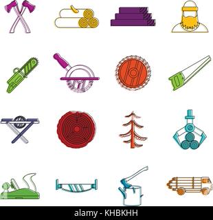 Timber industry icons doodle set Stock Vector