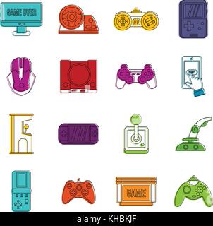 Video game set , outline style Stock Vector