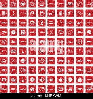 100 garage icons set grunge red Stock Vector