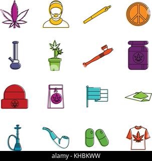 Rastafarian icons doodle set Stock Vector