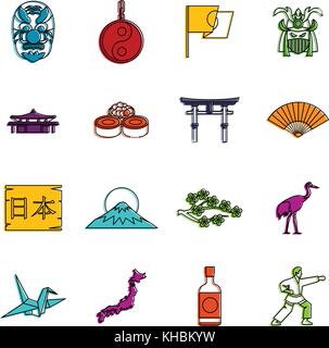 Japan icons doodle set Stock Vector