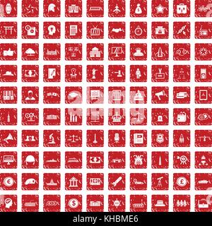 100 government icons set grunge red Stock Vector