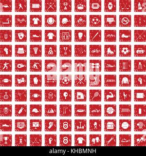100 athlete icons set grunge red Stock Vector