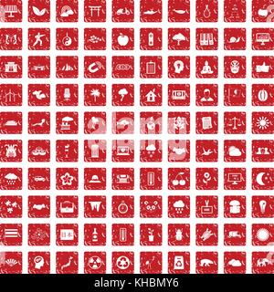 100 harmony icons set grunge red Stock Vector