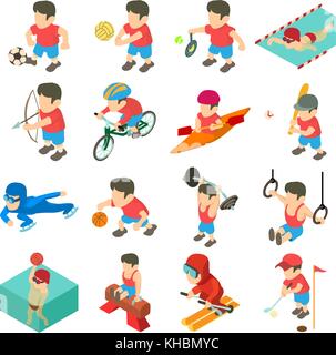 Sport icons set, isometric style Stock Vector