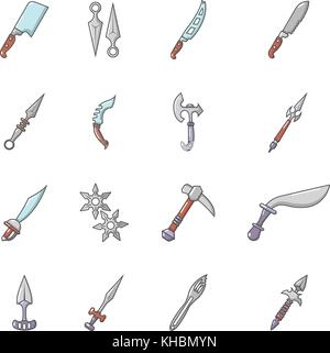 Steel arms items icons set, cartoon style Stock Vector