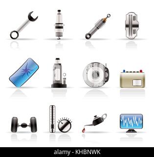 Realistic Car Parts and Services icons - Vector Icon Set 1 Stock Vector