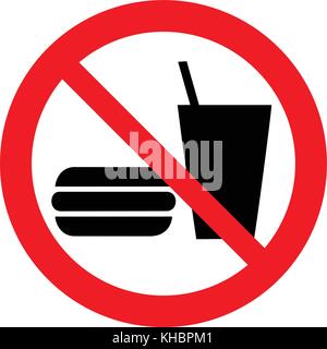 Do not eat or drink sign. No eating or drinking, prohibition sign. Vector illustration. Stock Vector