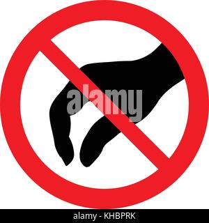 Do not touch, prohibition sign with black hand illustration. Isolated vector illustration. Stock Vector