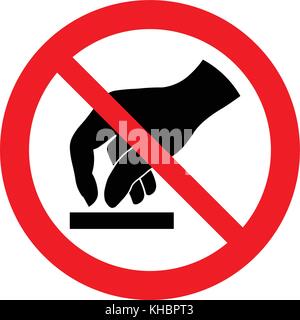 Do not touch, prohibition sign with black hand illustration. Isolated vector illustration. Stock Vector