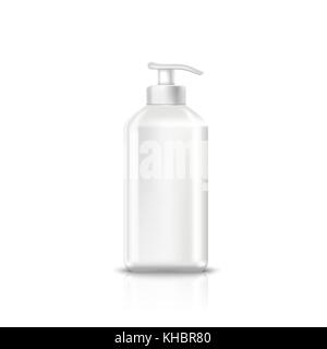 Dispenser Pump Plastic Bottle White. Stock Vector