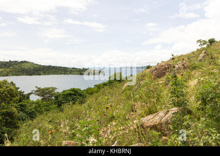 Lake Victoria visible from the little village of Busagazi in Uganda, Africa. Stock Photo