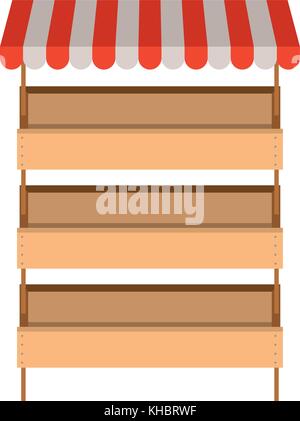 supermarket shelves with big storage with three levels and colorful sunshade Stock Vector