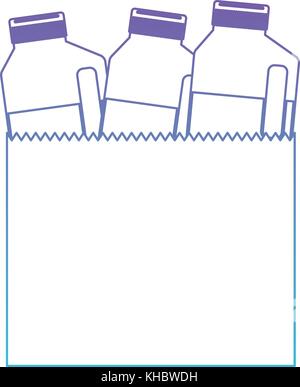 paper bag with drinks orange juice bottles in degraded purple to blue color contour Stock Vector