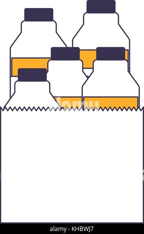 paper bag with milk bottles in color sections silhouette Stock Vector