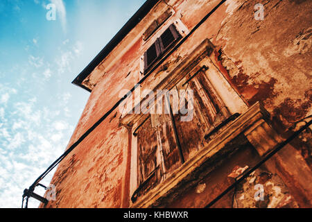 Old mediterranean style building facade, low angle view Stock Photo