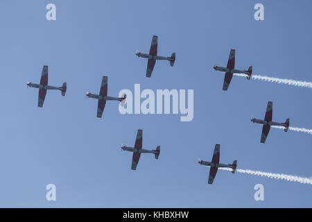 PC-7 team of the Swiss Air Force at a flight show on the occasion of Air & Days in Lucerne, Switzerland Stock Photo