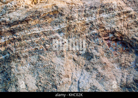 Strata, layered clay cliffs slowly eroding at Hanover Point, Compton Bay, IW Stock Photo