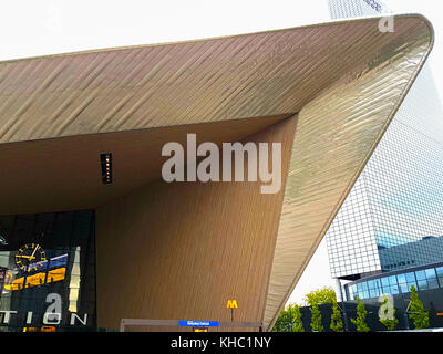 ROTTERDAM, HOLLAND - AUGUST 24, 2017; Angular archtiectural  roof lines of Central Railway Station Stock Photo