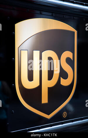 NEW YORK, USA - AUGUST 22, 2017: Detail from United Parcel Service in New York. It is an logistics company and 10th largest private employer in the Un Stock Photo