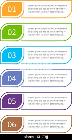Colorful ui design concept element. Six steps. Vector button for web design. Stock Vector