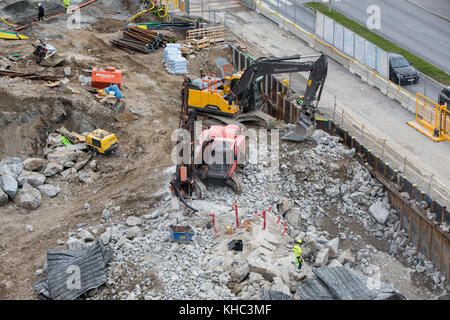 The work is currently under way to a new residential building, Solna, Sweden. Stock Photo