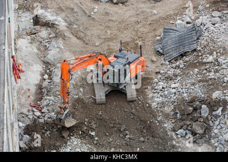 The work is currently under way to a new residential building, Solna, Sweden. Stock Photo