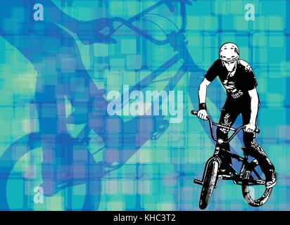 bmx stunt cyclist on the abstract background - vector Stock Vector