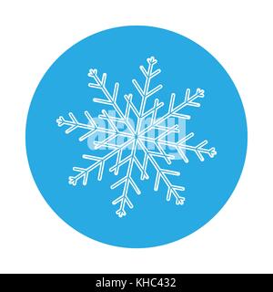Simple vector white snowflake on blue circle. Winter illustration of snow. Stock Vector