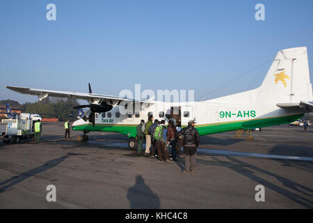 Flying to Lukla Airport (the most dangerous in the world) Stock Photo