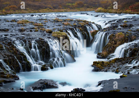 Brúarárfoss waterfall on the Golden Circle, a popular tourist route in Iceland. Stock Photo