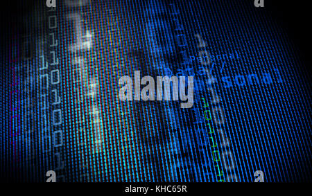 Digital binary data on computer monitor screen. Close-up with small depth resolution Stock Photo