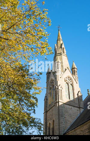 The steeple or spire of Trinity Methodist Church, Barnard Castle, Co. Durham, England, UK Stock Photo