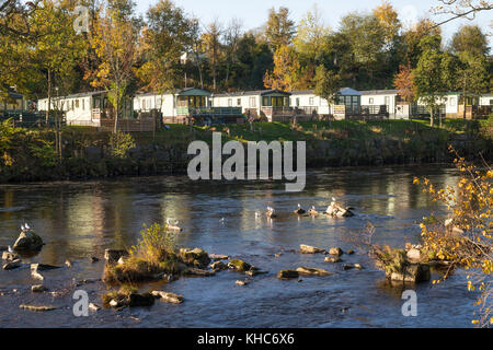 Riverview Leisure Park, seen across the river Tees, Barnard Castle, Co. Durham, England, UK Stock Photo