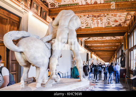 Florence, Italy - October 31st, 2017: Artwork in the famous corridors of Uffizi Galleries in Florence, Tuscany, Italy Stock Photo