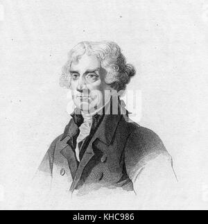 Etching from a portrait of Thomas Jefferson, three-quarter profile view, 1830. From the New York Public Library. Stock Photo