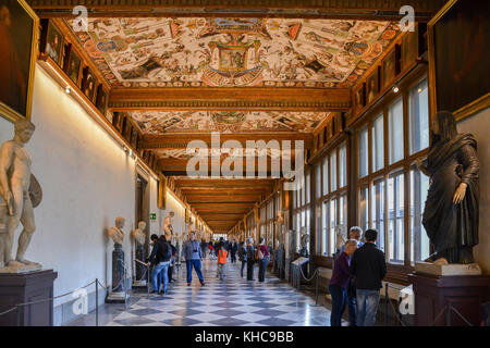 Florence, Italy - October 31st, 2017: Artwork in the famous corridors of Uffizi Galleries in Florence, Tuscany, Italy Stock Photo