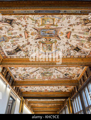 Florence, Italy - October 31st, 2017: Artwork in the roof of the famous corridors of Uffizi Galleries in Florence, Tuscany, Italy Stock Photo