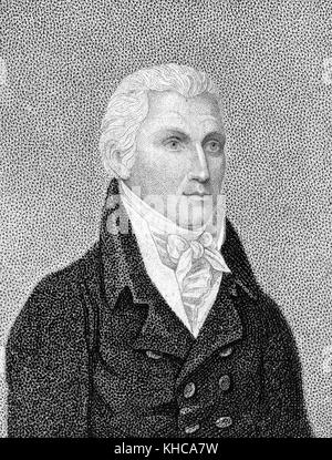 Engraving from a portrait of James Monroe, 1843. From the New York Public Library. Stock Photo