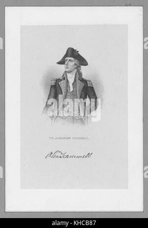 Engraved portrait of Colonel Alexander Scammell, officer in the Continental Army during the American Revolutionary War, highest ranking American officer killed during the Siege of Yorktown, 1900. From the New York Public Library. Stock Photo