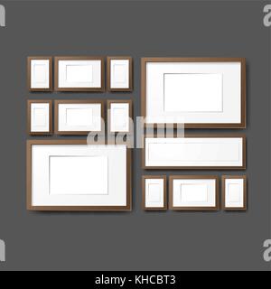 Mockup modern empty frames on wall. Layout template. Realistic vector mockup illustration. eps10 Stock Vector