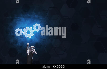 Technology conceptual image with gear digital symbol on dark background Stock Photo