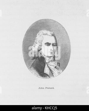 An engraving from a three quarter profile view portrait of John Pintard, a merchant and philanthropist known for his contribution towards the creation of the modern idea of Santa Claus, 1826. From the New York Public Library. Stock Photo