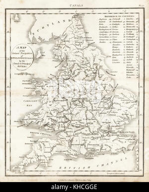 Map of the inland navigation of England and Wales by the canals and principal rivers, 1809. Copperplate engraving by Mutlow from John Mason Good's Pantologia, a New Encyclopedia, G. Kearsley, London, 1813. Stock Photo